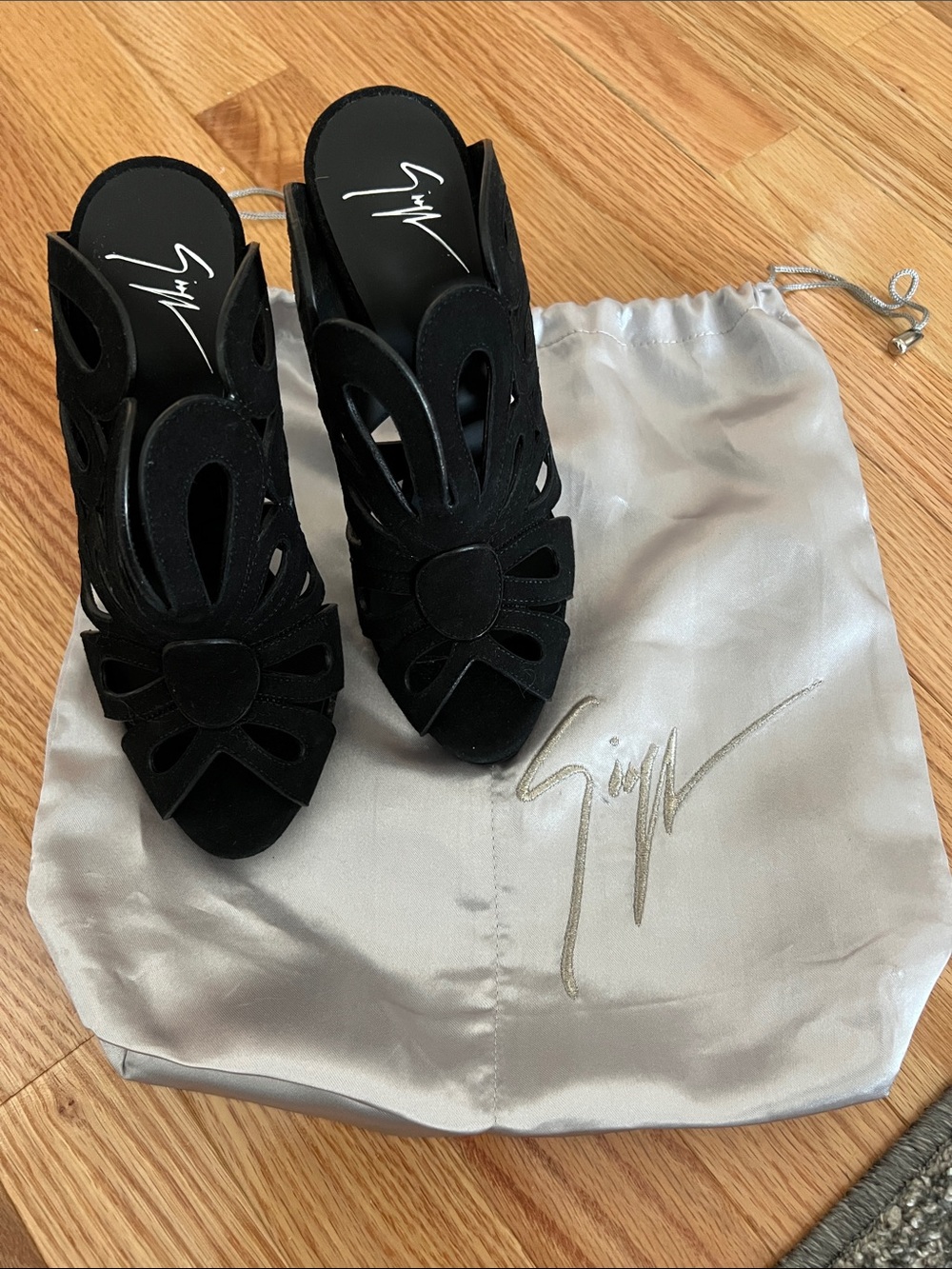 Giuseppe Zanotti Black Suede Cutout Mule Heels